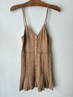 LPA Top Women’s Small Tan Knit Crochet-Trim Spaghetti Strap Camisole Boho